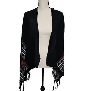 Demanding by Say What Fringe Cardigan Sweater One Size Western Boho Black Grey